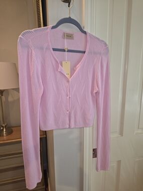 Italian Designer Lightweight Knit TOY G Pink V-Neck Button-Front Cardigan